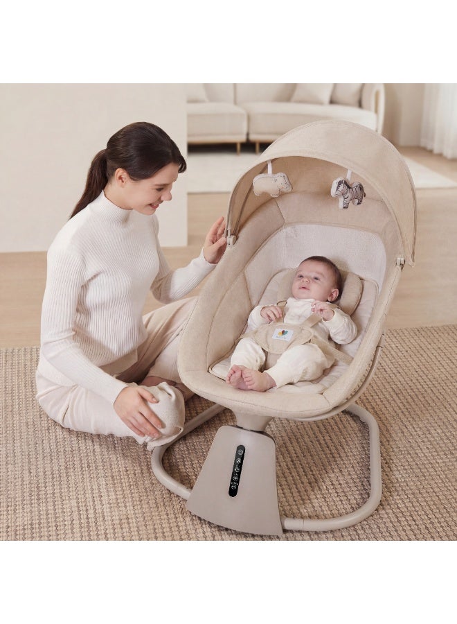 ماستيلا 3 في 1 أورا ديلوكس: سرير بيبي، أرجوحة كهربائية ذكية بـ 5 زوايا حركة، بلوتوث، ريموت كنترول، وناموسية للحماية - Image 1